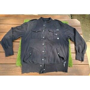 Rocawear Sweatshirt Men's XL Black Full Zip Y2K Vintage Buttons Zippers Pockets